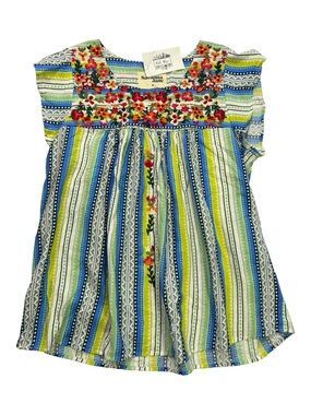 Savanna Jane Embroidered Boho Top Size Medium NWT Floral Stripe